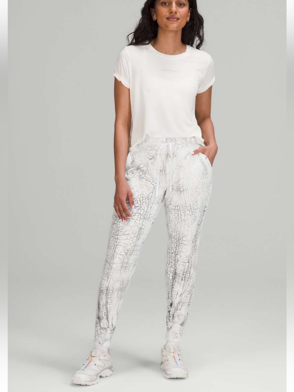 Lululemon $118 Warm Down Jogger *7/8 Length Thread Dye White Black 14